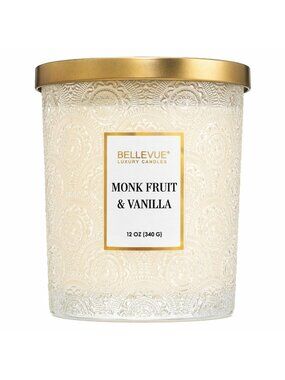 Bellevue Luxury 2-Wick Candle Monk Fruit & Vanilla 12oz Glass Jar NEW